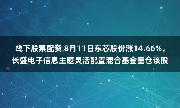 线下股票配资 8月11日东芯股份涨14.66%，长盛电子信息主题灵活配置混合基金重仓该股